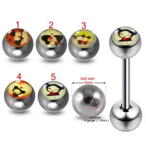 316L Surgical Steel 14G 14MM Threaded Straight Bar With Mix Logo Toy Barbie balls