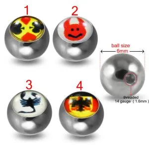 14 Gauge 316L Surgical Steel Threaded Mix 6 mm Logo balls