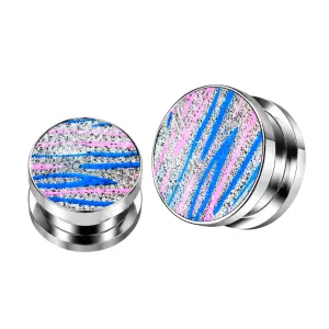 Pink and Blue Stripes on Glitter Flesh Tunnels