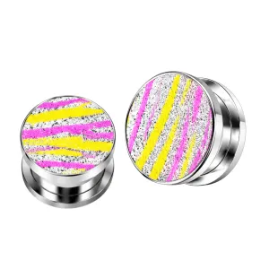 Pink and Yellow Stripes on Glitter Flesh Tunnels
