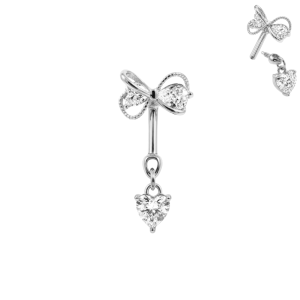 Polished 316L surgical steel bow and dangling heart CZ cartilage piercing ETP311.