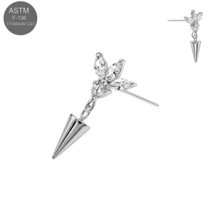 High-polish plain ASTM F-136 titanium threadless flower cluster with cone spike piercing top TST186.