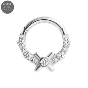 G23 Titanium X-Cross Center Jeweled Hinged Clicker Ring – 16G (1.2mm)