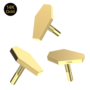 Perspective view of the 14K solid gold tiny coffin top highlighting its sleek edges and compact design.