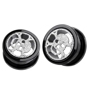 PVD Black Plated with Steel Matt Skull Motive Flesh Tunnels