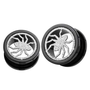 PVD Black Plated with Steel Matt Spider Motive Flesh Tunnels