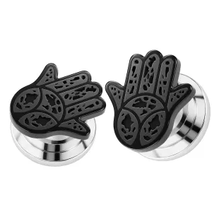 Hamsa or Fathima Hand PVD Black Surgical Steel Flesh Tunnel
