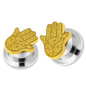 PVD Gold Surgical Steel Hamsa or Fathima Hand Flesh Tunnel