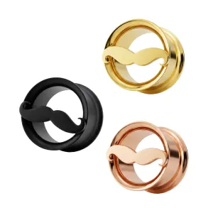 PVD Plated Internal Screw Fit Mustache Cut out Ear Flesh Tunnel
