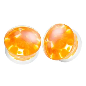 Pyrex Glass Orange Pebble Ear Tunnel Plug