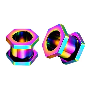 Rainbow Hexagon Ear Flesh Tunnel