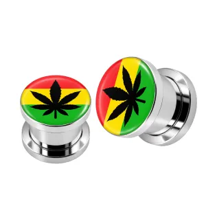 Rasta Marijuna Fancy Logo With SS Screw Fit Ear Tunnel