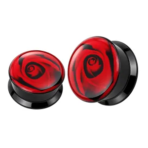 Red Rose UV Internal Screw Fit Ear Tunnel