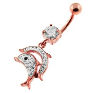 Jumping Jeweled Dolphin Dangling Belly Bar