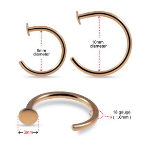 Rose Gold PVD Anodized 18G Surgical Steel Button Nose Hoop Ring