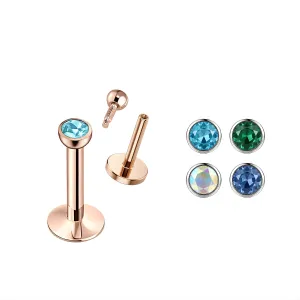 Rose Gold Anodized Labret with 2MM Stone Jeweled Top Piercing