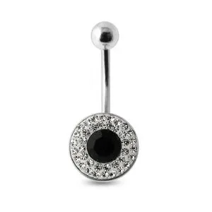 Multi Crystal Stone SS Banana Bar Belly Ring SBLY018