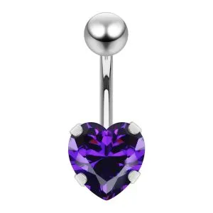 8mm Jeweled Heart Surgical Steel Navel Belly Ring