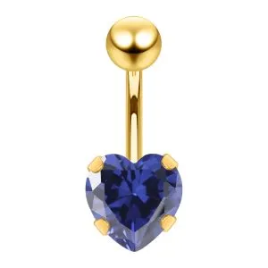 8mm Jeweled Heart Gold PVD over Surgical Steel Navel Belly Ring