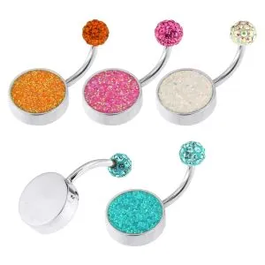Surgical Steel Glitter Navel Belly Button Ring with Top Stone Ball