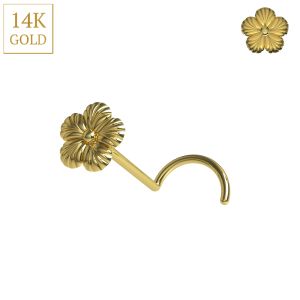 14K Yellow Gold Textured Flower Screw-Type Nose Stud (22G)