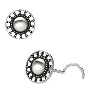 925 Sterling Silver Oxidized Tribal Design Screw Type Nose Ring