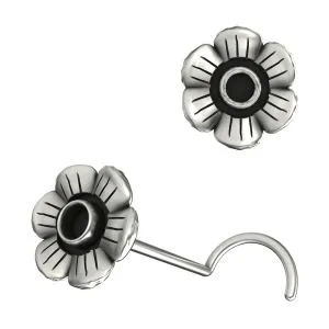 925 Sterling Silver Oxidized Daisy Flower Design Screw Type Nose Ring