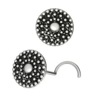 925 Sterling Silver Oxidized Dotted Circle Design Screw Type Nose Ring