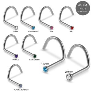 Titanium G23 implant Grade  CZ Jeweled Nose Screw Stud