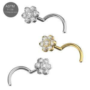 G23 Grade Titanium Flower Design Screw Type Nose Stud