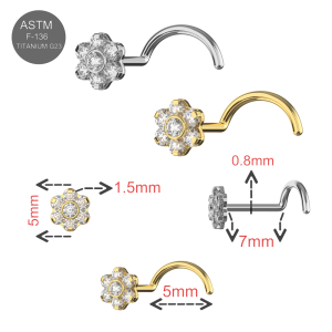 G23 Grade Titanium Flower Design Screw Type Nose Stud