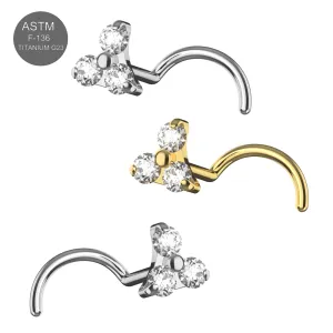 G23 Grade Titanium Triangle Shape Design with triple CZ Stone Screw Type Nose Stud