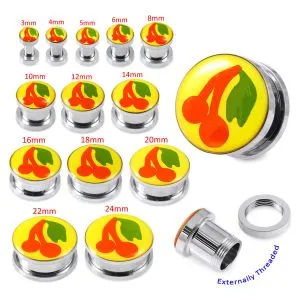 Red Cherry Logo With SS Screw Fit Ear Tunnel