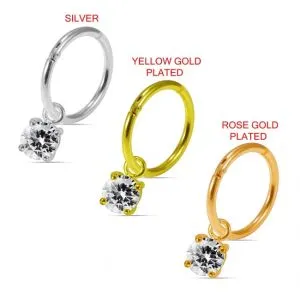 925 Sterling Silver Fancy Round Jeweled Hinged Clicker Earrings