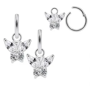 925 Sterling Silver Jeweled Butterfly Hinged Clicker Earrings