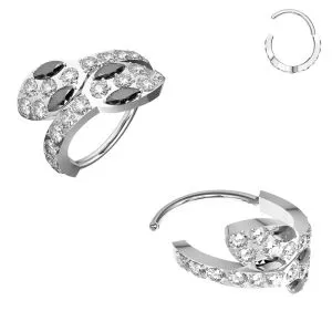 CZ Jeweled Double Headed Snake 316L Surgical Steel 16 Gauge Hinged Segment Clicker Ring
