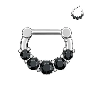Five Pronged Black CZs Septum Clicker Ring