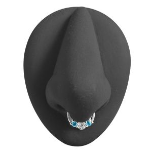 Three Pronged White and Aqua CZs Septum Clicker Ring