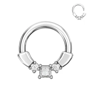 Square Center CZ with Gems Septum Clicker