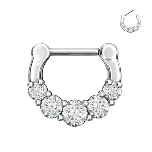 Five Pronged Clear CZs Septum Piercing Clicker Ring