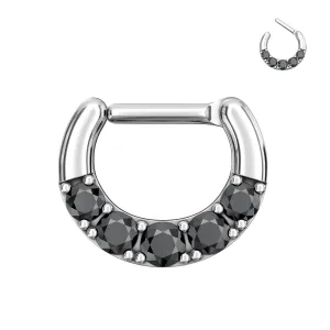 Five Pronged Black CZs Septum Piercing Clicker Ring