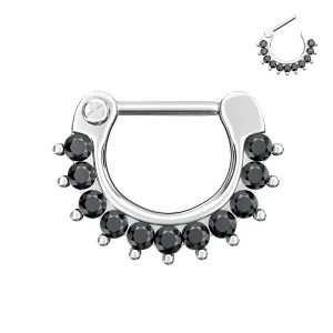 Single Line Pronged Black CZs Septum Clicker