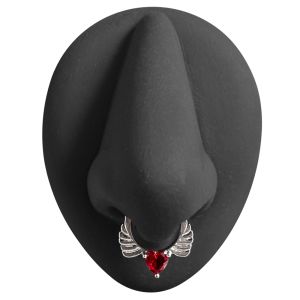 Angel Wings with Red Heart CZ Septum Clicker