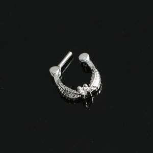Leaf with Clear Round CZ Stone Septum Clicker Ring