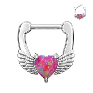Synthetic Fuchsia Opal Heart Septum Clicker Piercing