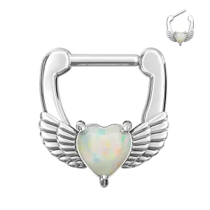 Synthetic White Opal Heart Septum Clicker Piercing