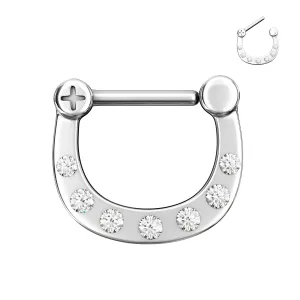 Single Line Pronged Crystal CZs Septum Clicker