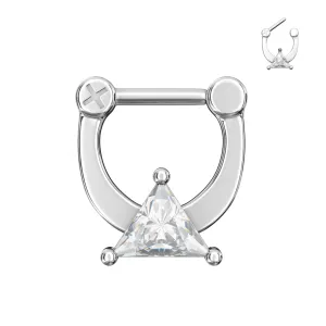 Sparkling Triangle Cubic Zirconia Septum Clicker Piercing
