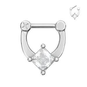 Sparkling Square Cubic Zirconia Septum Clicker Piercing