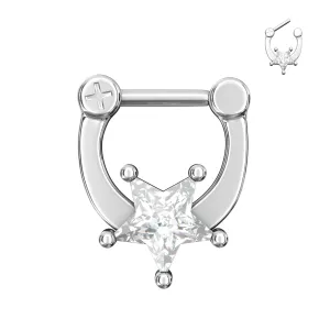 Sparkling Star Cubic Zirconia Septum Clicker Piercing